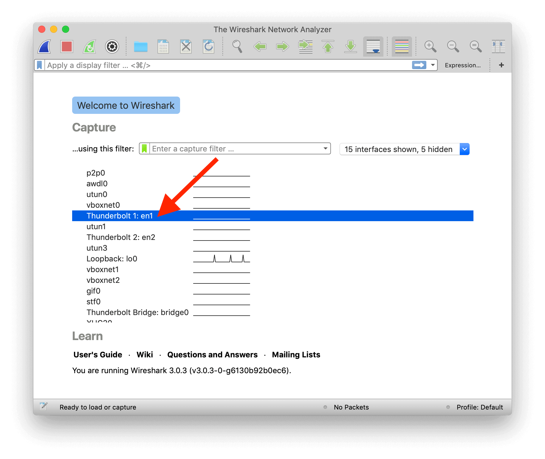 Screenshot of Wireshark capture